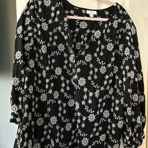 J. Jill Black and White Relaxed 3/4 Sleeve Blouse